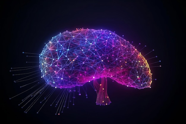 Ilustração abstrata do cérebro azul e roxo em fundo escuro