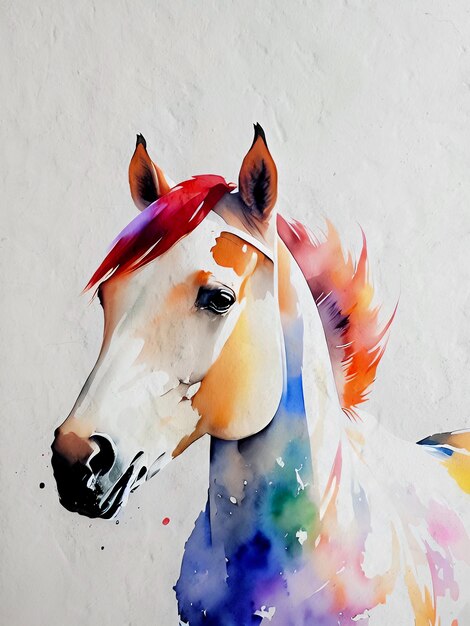 Ilustração acrílica de pintura de cavalo em aquarela