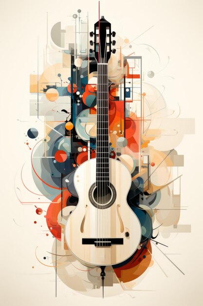 Ilustração acústica de guitarra para publicidade gráfica de música Criada com tecnologia de IA generativa