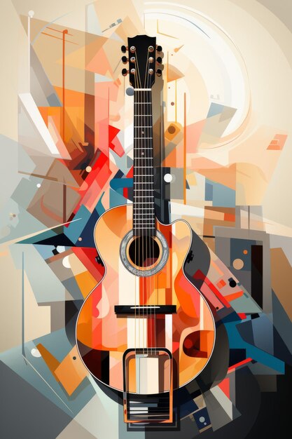 Ilustração acústica de guitarra para publicidade gráfica de música Criada com tecnologia de IA generativa