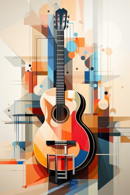 Ilustração acústica de guitarra para publicidade gráfica de música criada com tecnologia de ia generativa