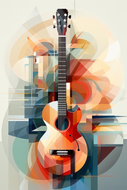 Foto ilustração acústica de guitarra para publicidade gráfica de música criada com tecnologia de ia generativa