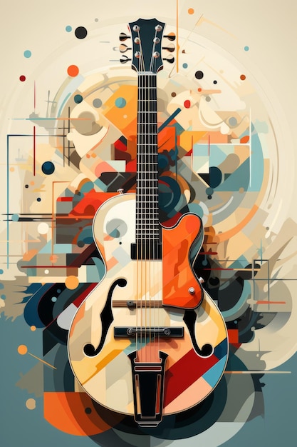 Foto ilustração acústica de guitarra para publicidade gráfica de música criada com tecnologia de ia generativa