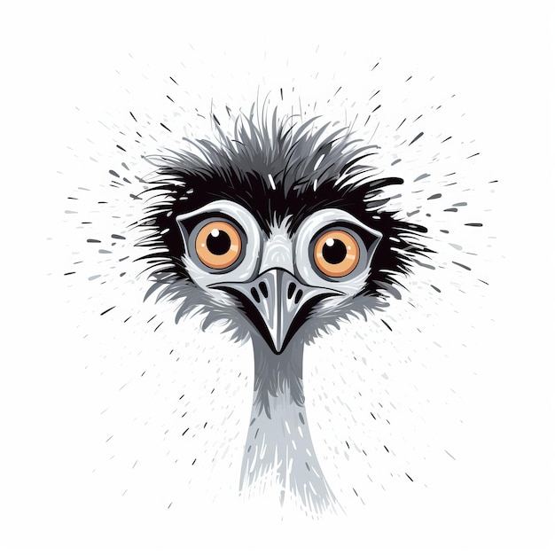 Ilustração adorável de emu com olhos grandes em fundo branco