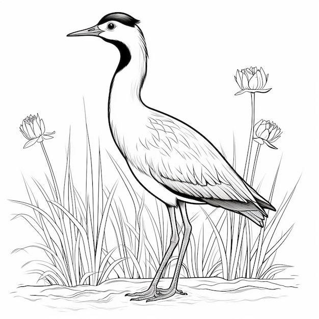 Ilustração africana de Jacana desenhada à mão livro de coloração kawaii arte de linha