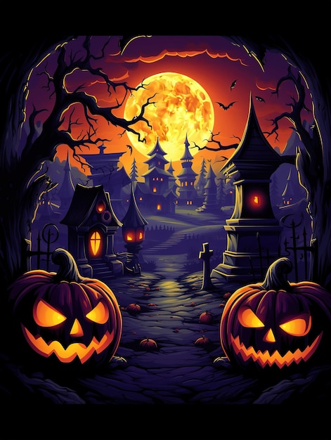 ilustração aldeia de halloween fundo de halloween