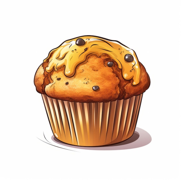 Foto ilustração altamente detalhada de um muffin de caramelo em fundo branco