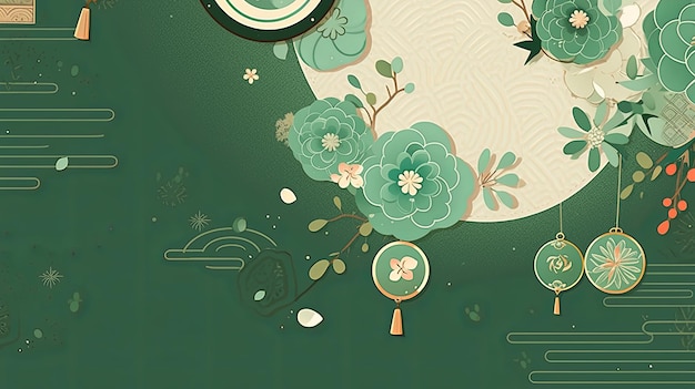 ilustração ano novo coreano tradicional vintage fundo verde