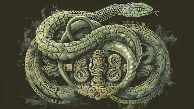 Ilustração antiga de ouroboros com geometria sagrada