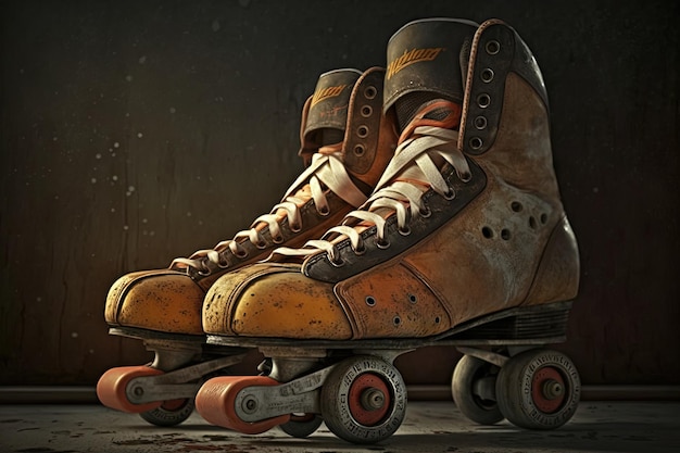 Ilustração antiga de patins estilo anos 80 e 90 fundo retrô Generative AI