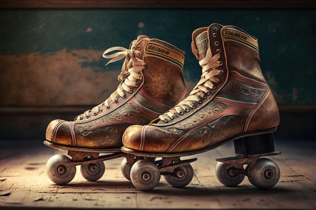 Ilustração antiga de patins estilo anos 80 e 90 fundo retrô Generative AI