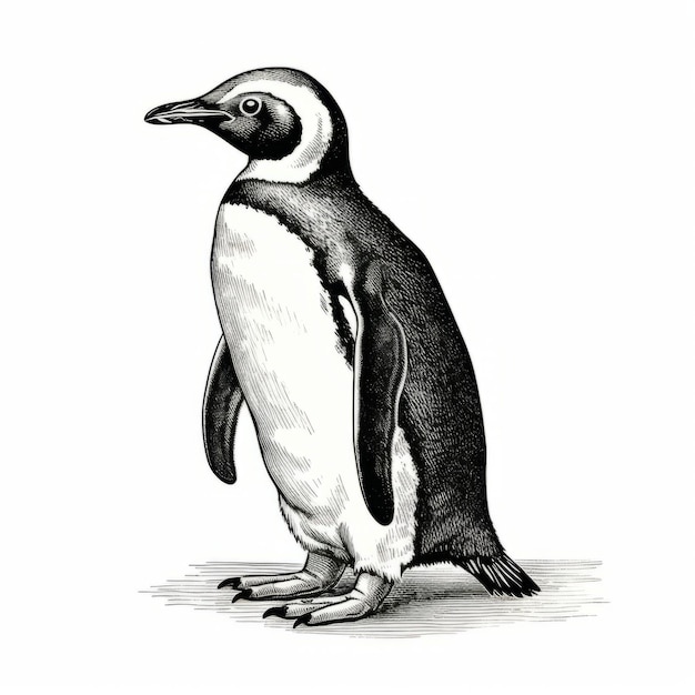 Ilustração antiga de um pinguim desenhada à mão