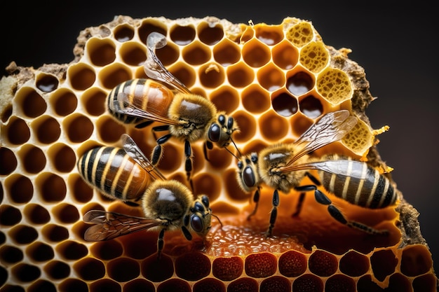 Ilustração aproximada de abelhas dentro de uma colmeia de mel AI Generation