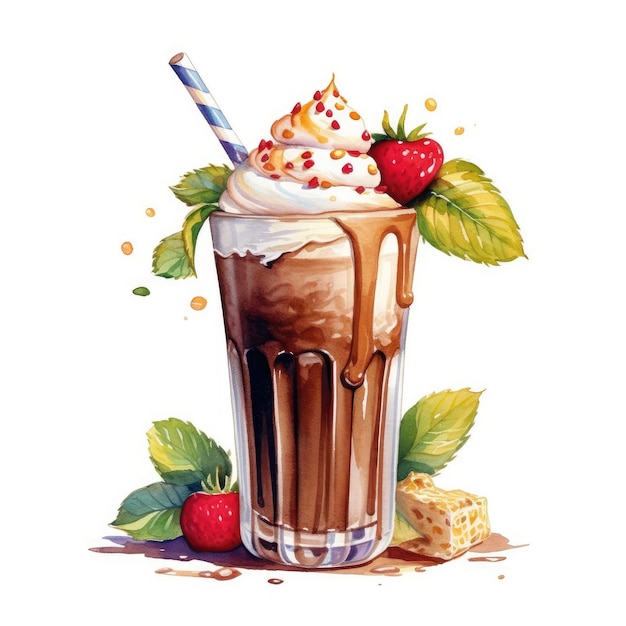 Ilustração Aquarela Shake De Chocolate