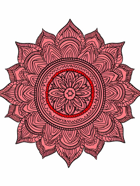 Foto ilustração arte de linha borda de mandala em vermelho