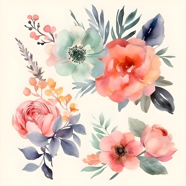Ilustração artesanal de flores em aquarela isolada