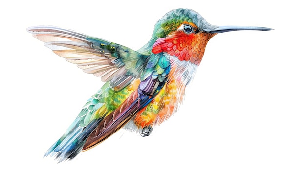 Ilustração artística de colibri em estilo aquarela voando em cores vivas i