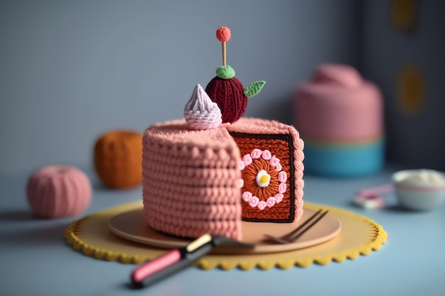 Ilustração artística de formas de bolo de tricô adequadas para fotos em cafés restaurantes salas de jantar coloridas realistas