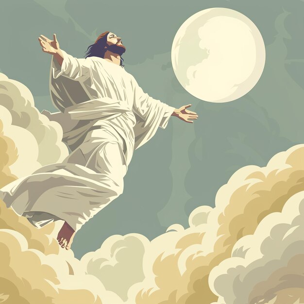 Ilustração artística de Jesus Cristo ressuscitado subindo para o céu