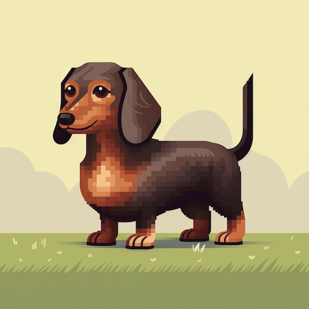 Foto ilustração artística de pixel de cão dachshund de 8 bits