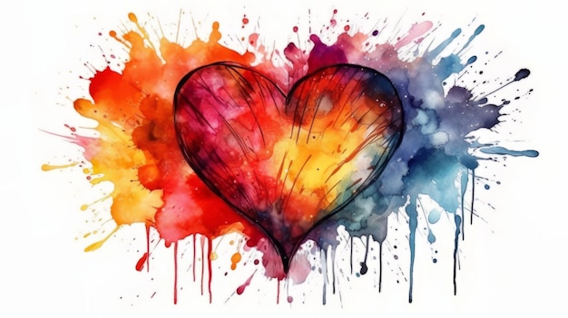 Ilustração artística do símbolo do coração em aquarela Generative ai