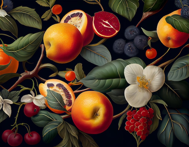 Ilustração artística pintando frutas e bagas
