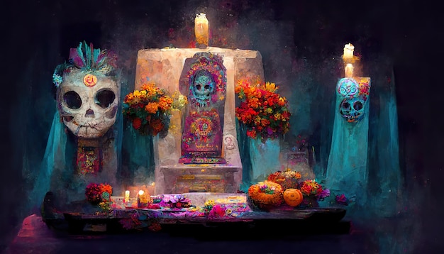 Ilustração assustadora da arte conceitual do altar Dia de muertos