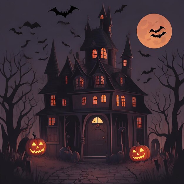 Ilustração assustadora de fundo de Halloween gerada por IA