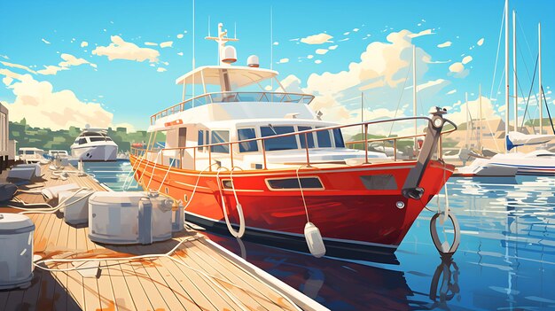 ilustração barco marina doca ao sol Generative ai