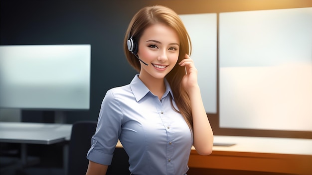 ilustração bela jovem mulher call center imagens com AI gerado