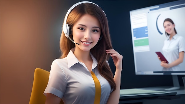 ilustração bela jovem mulher call center imagens com AI gerado