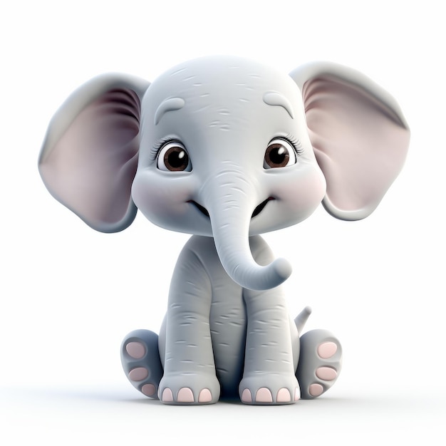 Ilustração bonita de bebê elefante em 3D em fundo branco