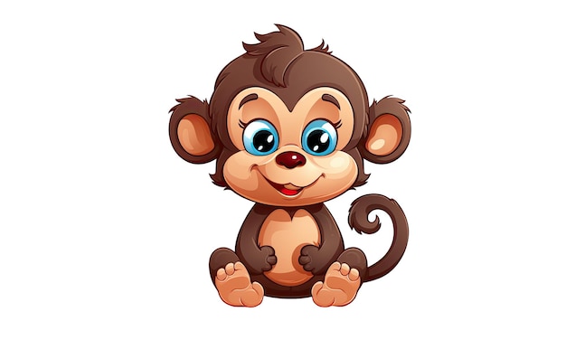 Foto ilustração bonita de um personagem de desenho animado de macaco castanho isolado em fundo branco