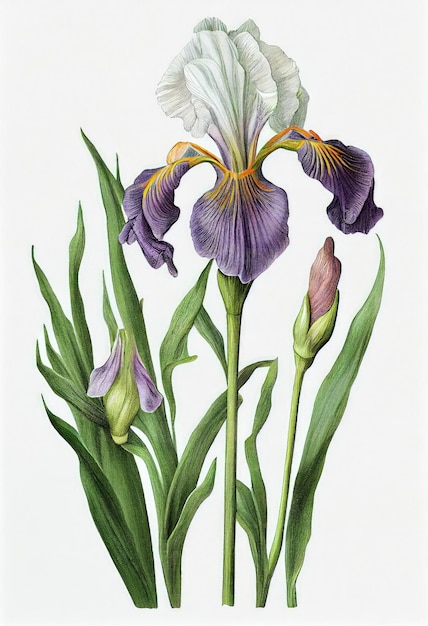 Foto ilustração botânica de flor de íris flores azuis de primavera pintura realista abstrato generativo ilustração de ia