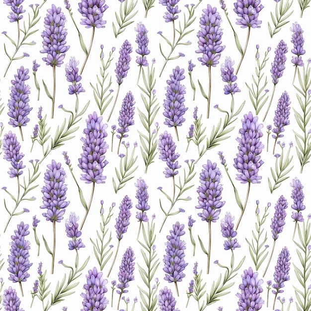 Ilustração botânica de flor de lavanda Padrão sem costura