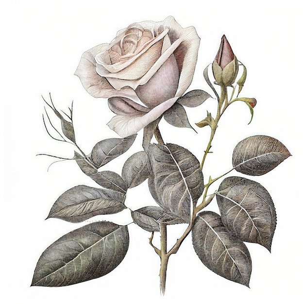 Ilustração botânica de flor rosa Flores rosas Ilustração abstrata generativa AI