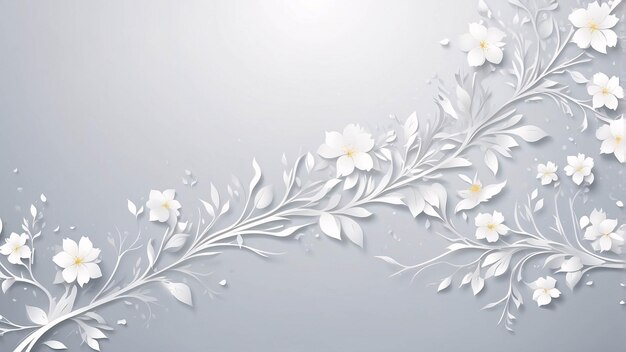Ilustração botânica floral de flores brancas em um fundo azulado branco