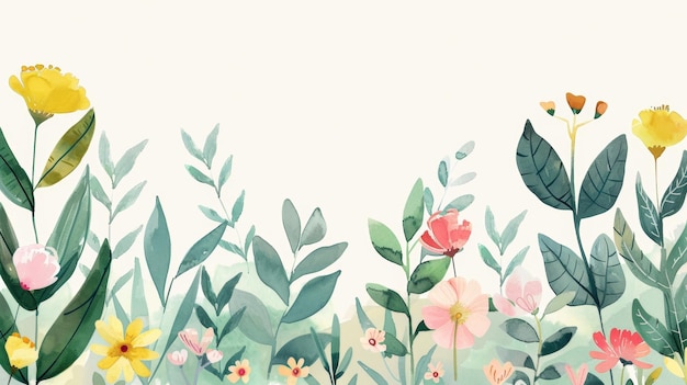 Ilustração botânica minimalista com arranjos florais de primavera e verão