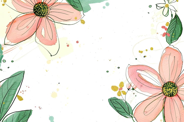 Ilustração botânica vibrante em aquarela com flores cor-de-rosa