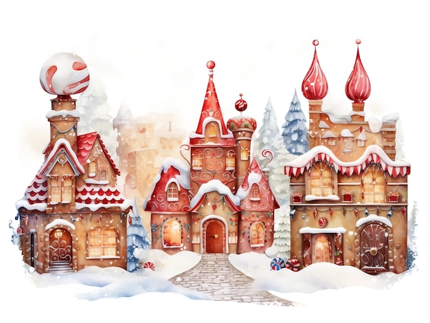 Ilustração caprichosa de vilas natalinas