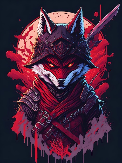 ilustração cara do mal ninja lobo desenho de camiseta mágica desenho de lobo em estilo de ilustração mascote