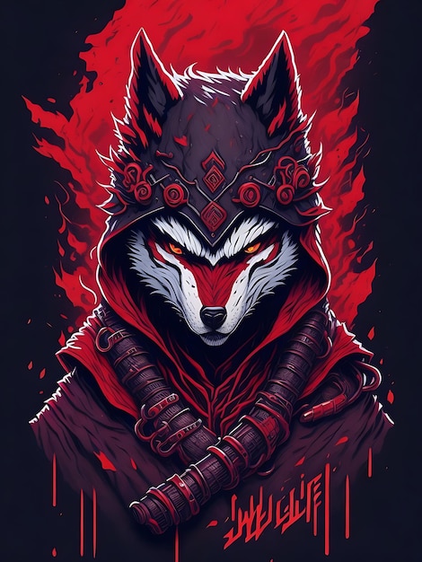 ilustração cara do mal ninja lobo desenho de camiseta mágica desenho de lobo em estilo de ilustração mascote