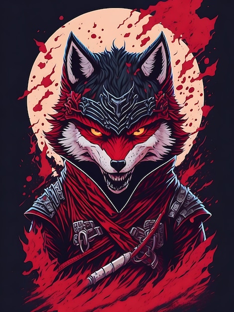 ilustração cara do mal ninja lobo desenho de camiseta mágica desenho de lobo em estilo de ilustração mascote