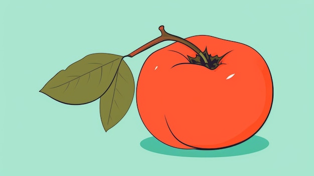 Ilustração cartoon minimalista de fruta caqui em fundo pastel