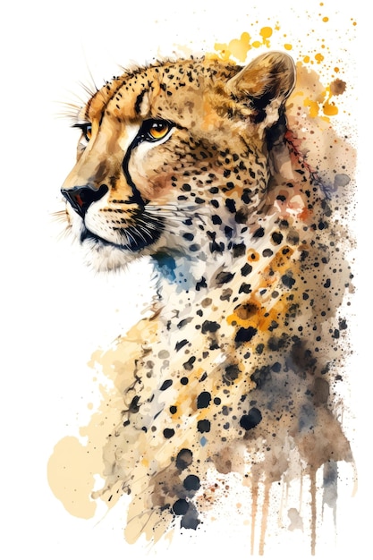 Ilustração Cheetah em aquarela Animal em um fundo branco generative AI