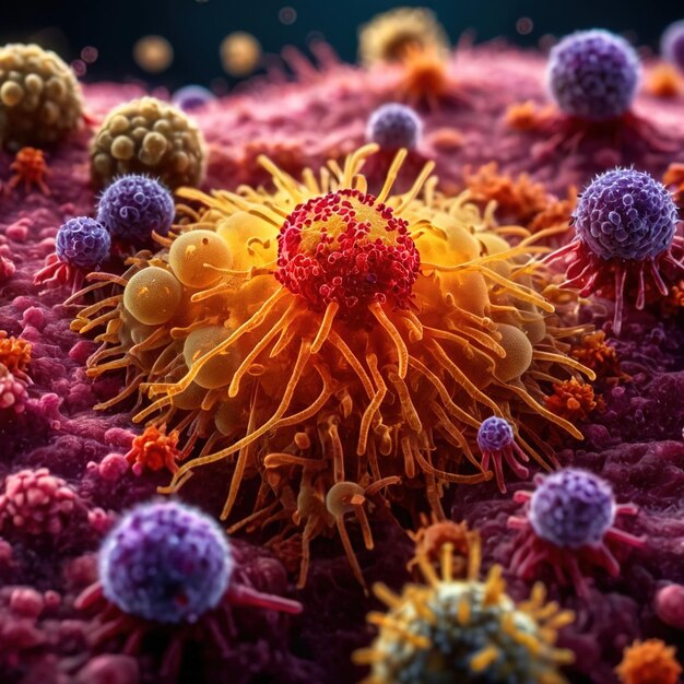 Foto ilustração científica médica microscópica de bactérias, vírus e outros microorganismos germinativos