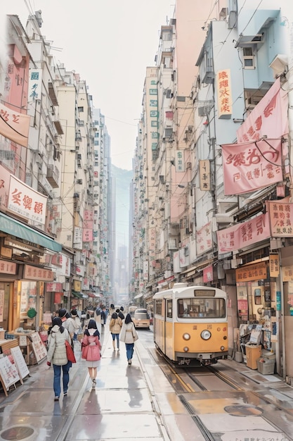 Ilustração clássica da paisagem da cidade de Hong Kong