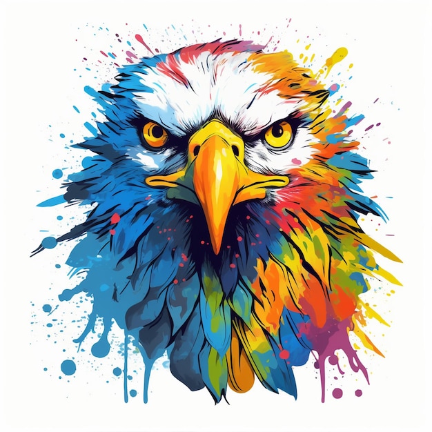 Ilustração colorida da cabeça da águia com fundo branco do efeito do respingo