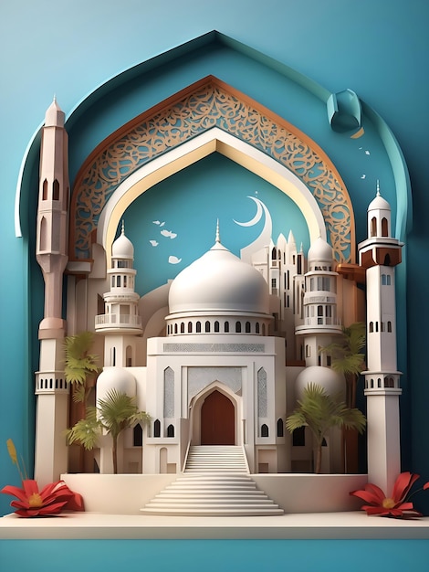 ilustração colorida da mesquita 3D Ai Generated