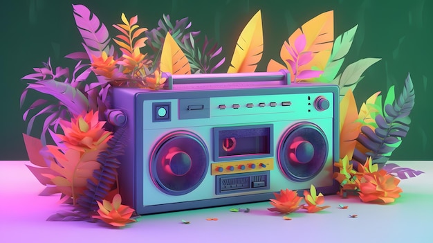 Foto ilustração colorida de boombox retrô generative ai